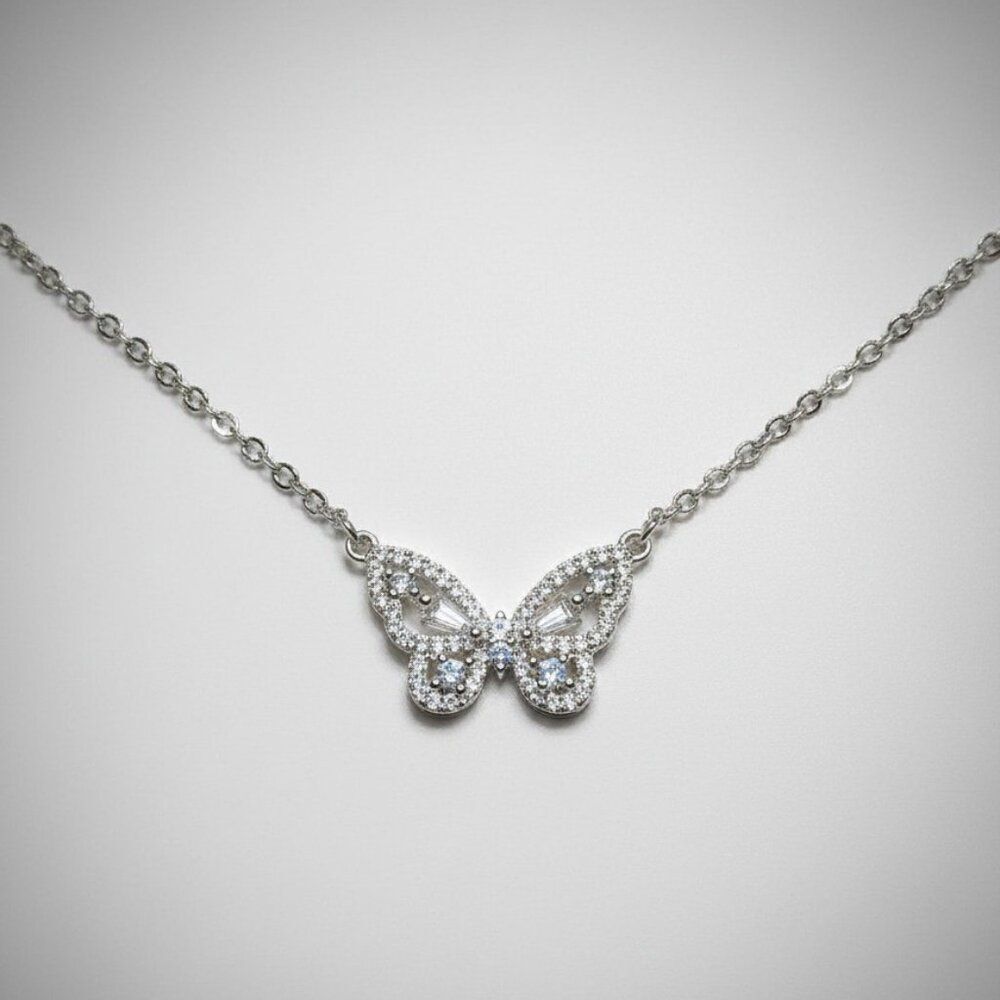 Radiant Rocks Butterfly Pendant Necklace Shiny Cubic Zirconia Women’s Jewelry